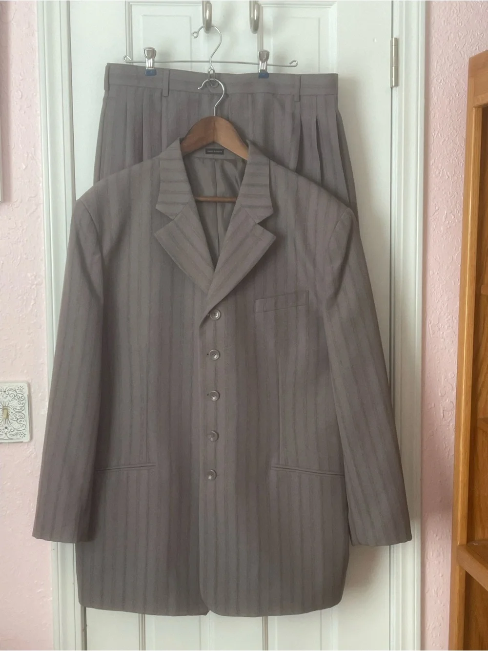 Gray Pinstripe Two-Piece Suit Jacket & Trousers